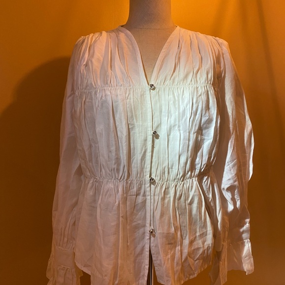 Elegant White Button-Up Women's Top peasant pirate renaissance sz Large women - Picture 3 of 9